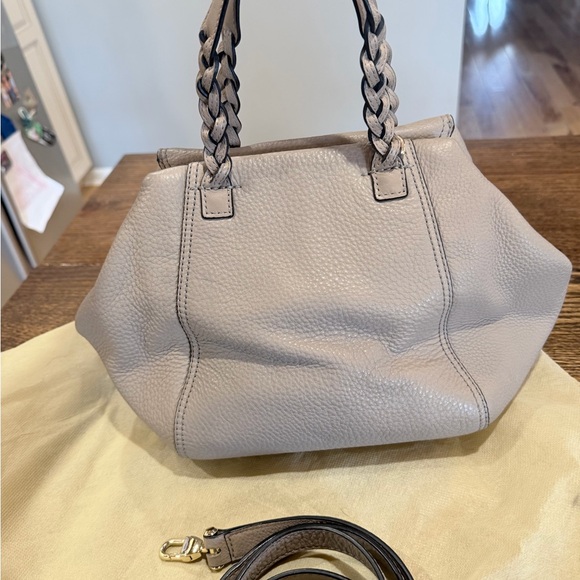 Tory Burch Pebbled Leather Half Moon Satchel, Taupe, Braided-Handle, Two-Way - Picture 5 of 7